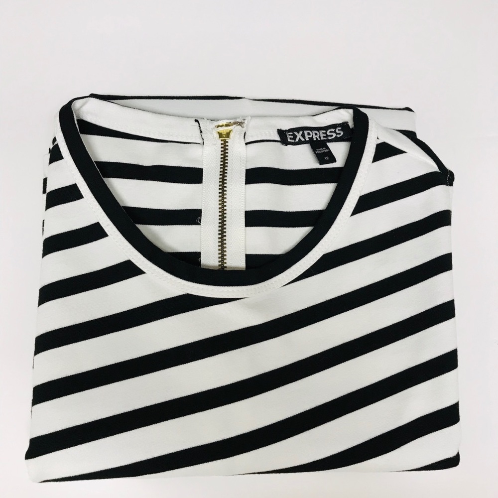 Express Womens Bodycon Black & White Dress Size 12 Stripes Midriff cut out - Picture 7 of 7